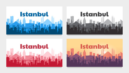 Obraz premium Istanbul Turkey concept. Silhouette of the city of Istanbul. 4 illustration options with a title. Travel concept. Vector illustration in a flat style.