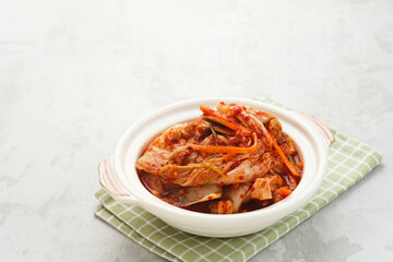Kimchi or Kimci, a traditional Korean food, pickled fermented vegetables with a spicy seasoning
