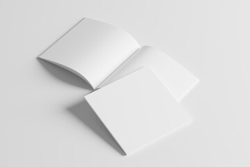 Square Magazine Brochure 3D Rendering White Blank Mockup