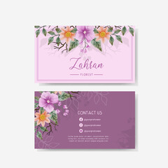Watercolor floral business card template with purple shade