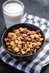 breakfast cornflakes milk meal food snack on the table copy space food background 