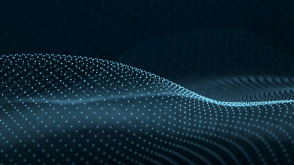 Beautiful curved wave on a dark background. Digital technology background. Concept of network. 3D