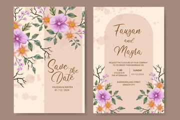 An elegant wedding invitation template with vintage hand drawn flower
