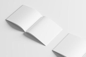 Square Magazine Brochure 3D Rendering White Blank Mockup