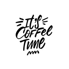 It's Coffee time. Hand drawn black color calligraphy phrase. Vector illustration.