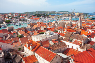 Fototapeta na wymiar Trogir Croatia old city and port view from above 