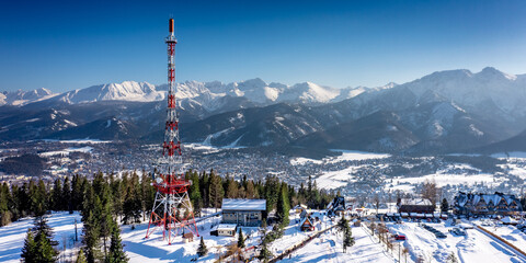 Winter view of Tatra Mountains from above the Gubalowka in Poland.