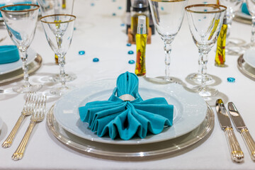 luxury reception table decoration ocean themed with turquoise color