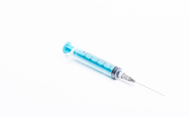 Disposable plastic syringe prepared for injection and vaccination in the hospital. The concept of...
