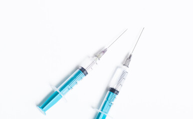 Disposable plastic syringe prepared for injection and vaccination in the hospital. The concept of...