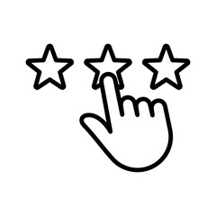 Hand tapping over stars icon. Feedback. Pictogram isolated on a white background.