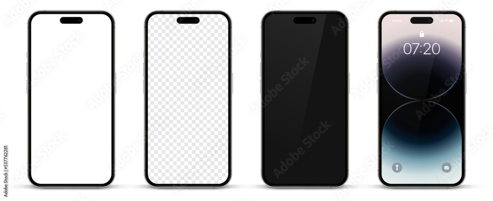 Aufkleber 3D realistic high quality smartphone mockup with isolated background. Smart phone mockup collection. Device front view. 3D mobile phone with shadow on white background.