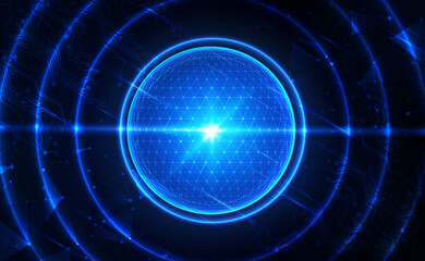 Digital Ai big data technology futuristic blue background, cyber cloud security, abstract space neon wifi tech, innovation future upload data, global internet network connection, illustration vector