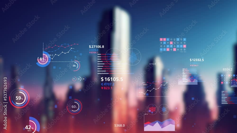 Poster Futuristic city and data analytics concept. System engineering.