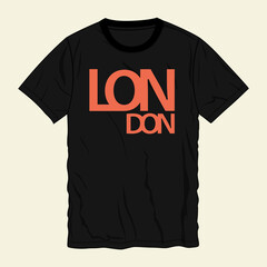 London typography text t shirt chest print vector design ready to print isolated on black template views.