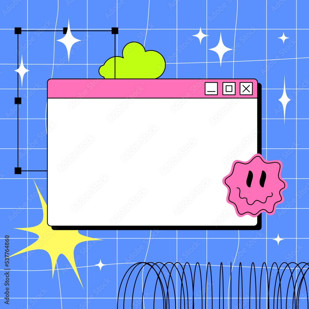 Fototapete PC window in y2k style. Acid Retro interface of an old computer Copyspace template. Writing paper