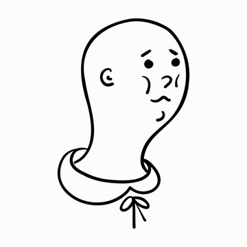 Simple outline girl face. Sad bald woman. Feminine no hair minimalistic portrait