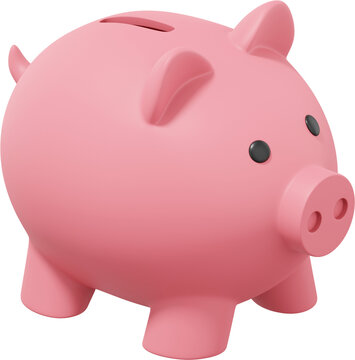 Pink piggy bank. PNG icon on transparent background. 3D rendering.