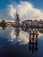 Windmill de Adriaan on the Spaarne River in Haarlem in the Netherlands
