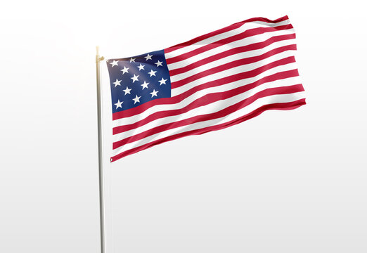 American waving flag on flagpole 3d render illustration.