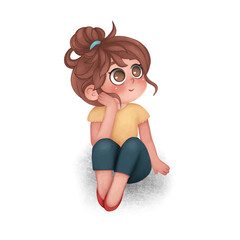 cute girl think cartoon