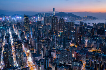 Obraz premium Top view of Hong Kong city at night