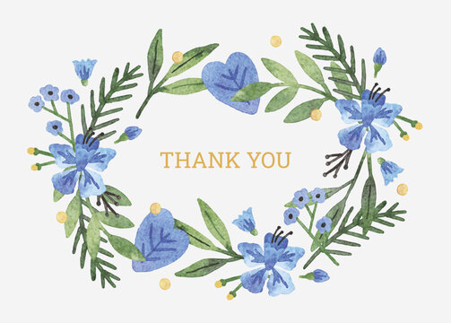 Hand drawn watercolour floral thank you card