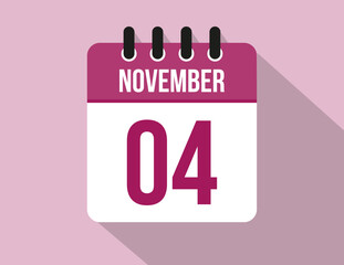 4 day November calendar. Calendar vector for November in pink color on light background