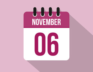 6 day November calendar. Calendar vector for November in pink color on light background