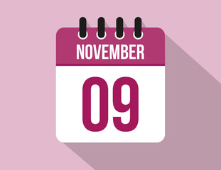 9 day November calendar. Calendar vector for November in pink color on light background