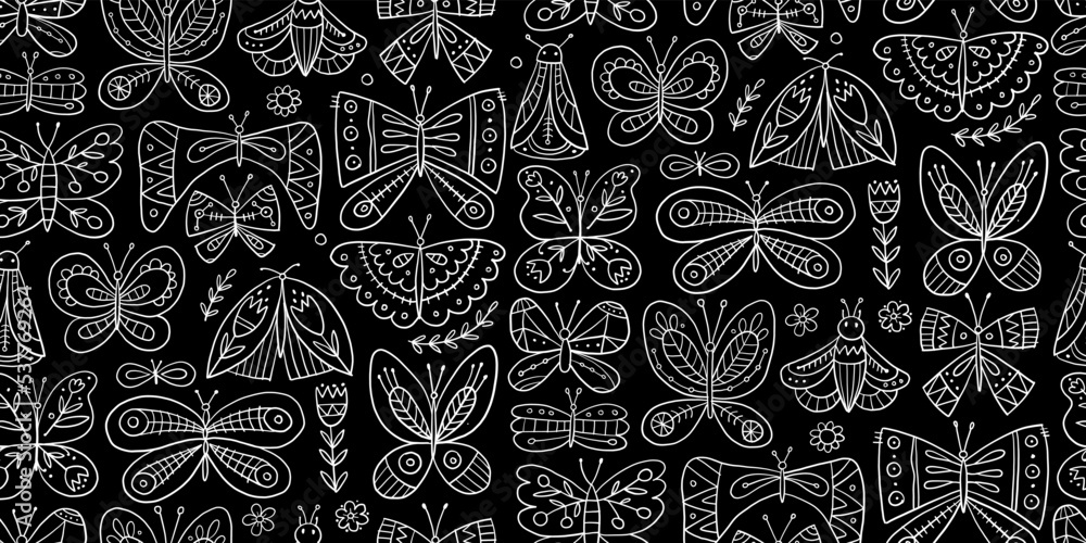 Poster ornate colorful butterflies. seamless pattern background for your design