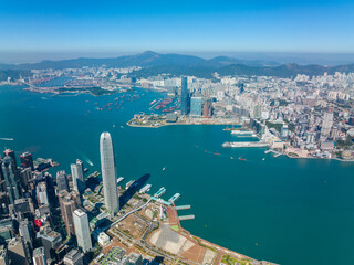 Naklejka premium Top view of Hong Kong cityscape