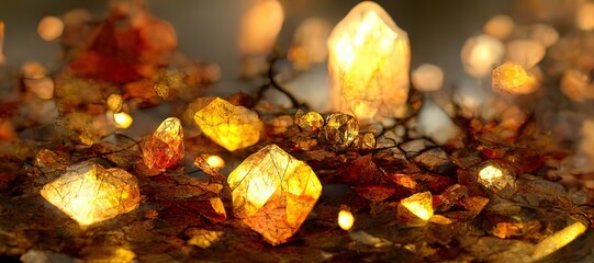 Autumn leaves and crystals