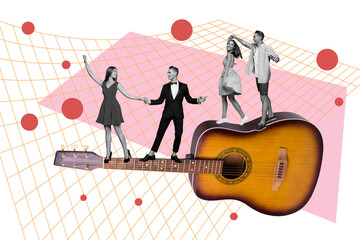 Creative photo 3d collage poster postcard artwork of many young people black white gamma isolated...