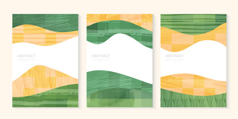 Abstract farm agriculture template. Green field pattern, eco background, nature landscape vector illustration with texture. Farmland collage for leaflet, identity, booklet. Ecology backdrop, card © Maria Petrish