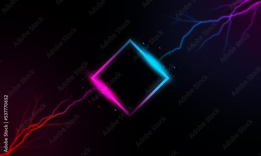 Wall mural frame with lightning effect on black background.