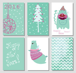 Collection of Christmas card templates. Christmas Posters set. Vector illustration. Template for Greeting Scrapbooking, Congratulations, Invitations.