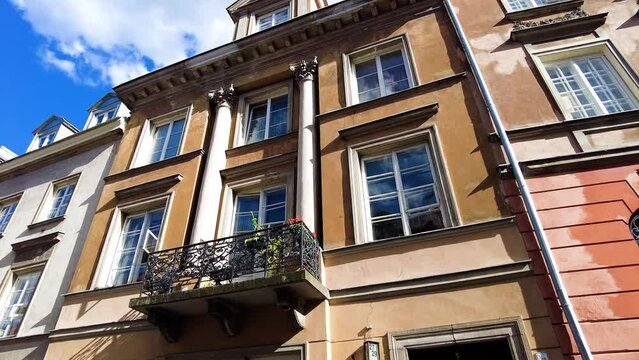 Typical Polish Buildings  On A Sunny Day From The Street In Warsaw, Poland. - Low Angle