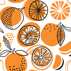 Orange, tangerine illustration seamless pattern. Fruit background