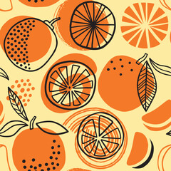 Orange, tangerine illustration seamless pattern. Fruit background