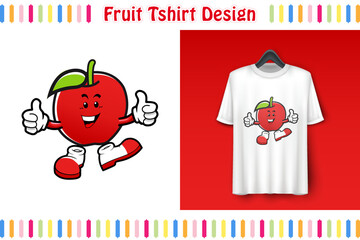 T-shirt design, Cute Fruits Character on Shirt, Hand drawn colorful vector illustration, Cartoon style