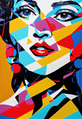 Abstract colorful face art painting. Surreal collage art design.	