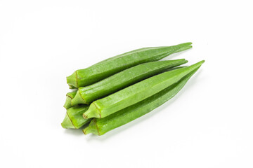 fresh green okra isolated on white background. healthy vegetables.