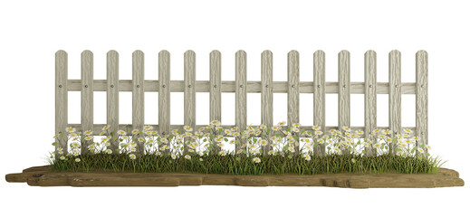 Flowers in front of a wooden fence.3D rendering