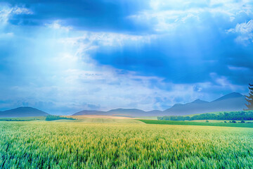 Obraz na płótnie Canvas Beautiful sunset on the grain field.