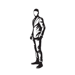 Fototapeta na wymiar Businessman standing in suit, side view, isolated vector silhouette