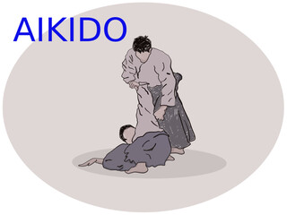 Obraz premium aikido every day, sport men`s on white