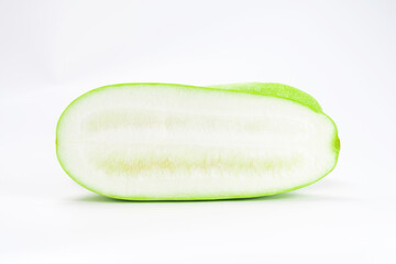 green fresh winter melon or white gourd with half isolated on white background