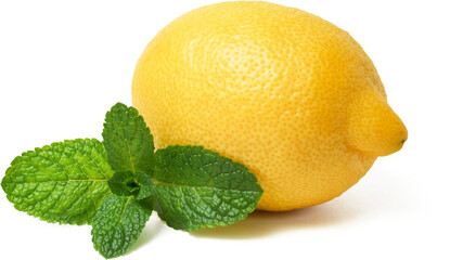 Lemon and mint isolated on transparent background