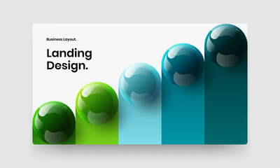 Abstract 3D spheres website screen template. Trendy corporate cover design vector illustration.
